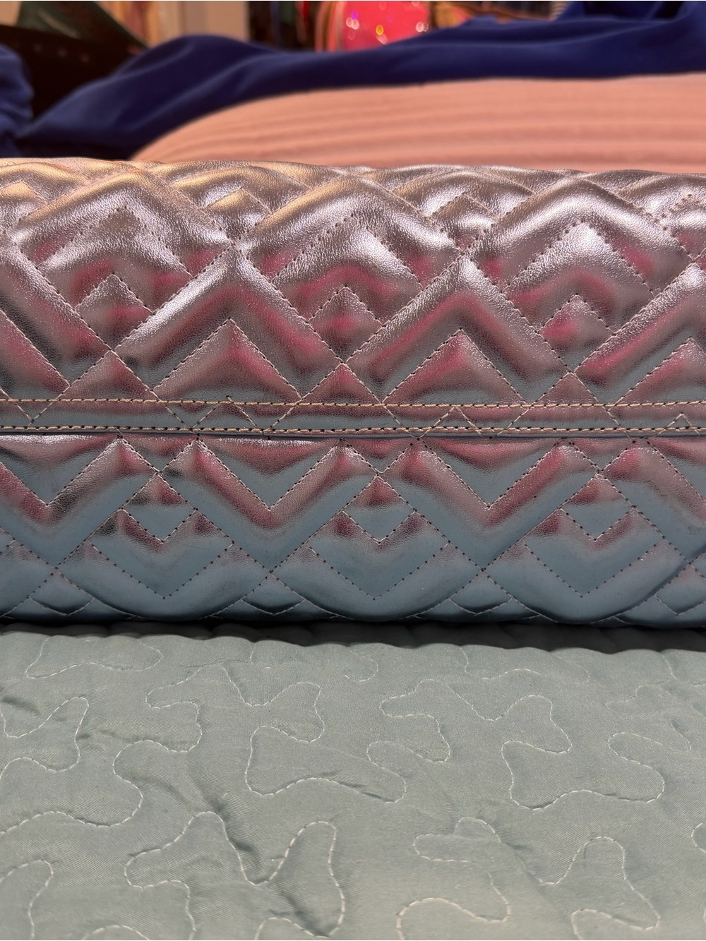 Consuela Quilted Metallic Tote with Multicolor Handles and Red Charm - Picture 3 of 3